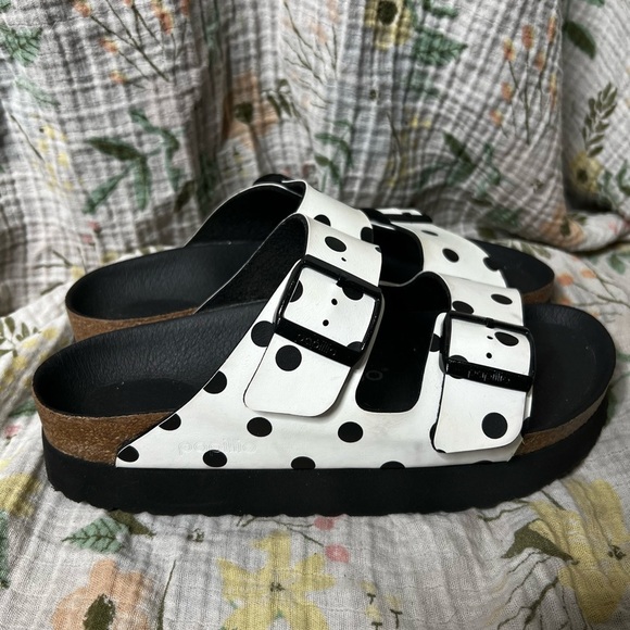 Papillio By Birkenstock Black and White Polka Dot Platform Arizona Sandals - Picture 2 of 6